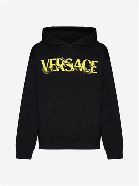 Versace Felpa in cotone con cappuccio e logo 